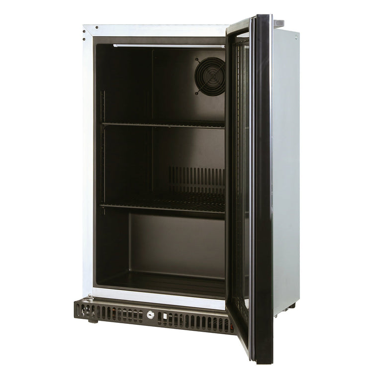 Gasmate Premium 1-Door 97L Glass Door Bar Fridge with Black Interior