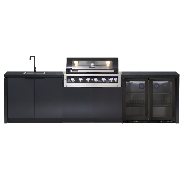 Cabinex Galaxy Black (Classic) 6 Burner Outdoor Kitchen Package with Custom Concrete Benchtop