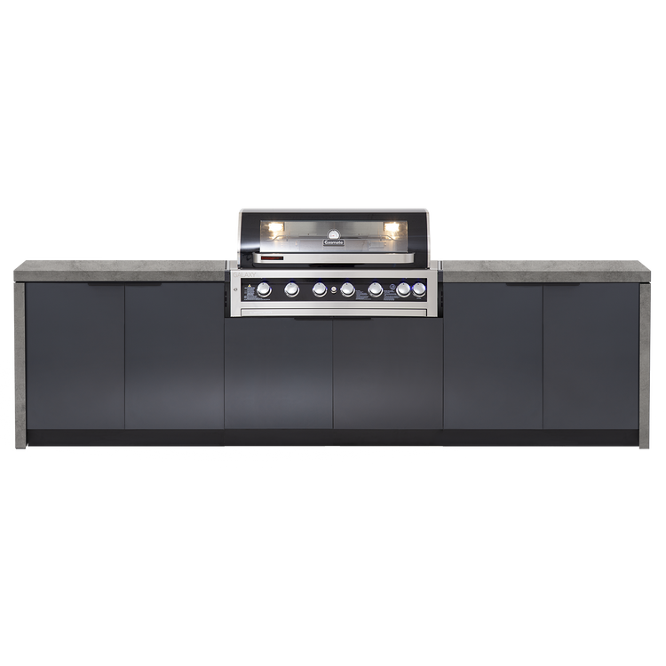 Cabinex Galaxy Black (Classic) 6 Burner Outdoor Kitchen Package with Custom Concrete Benchtop