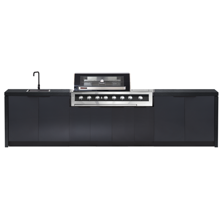 Cabinex Galaxy Black 6-Burner with Side Burner Kitchen Package with Porcelain Benchtop