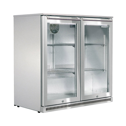 Husky 2-Door 190L Stainless Steel Glass Door Alfresco Bar Fridge