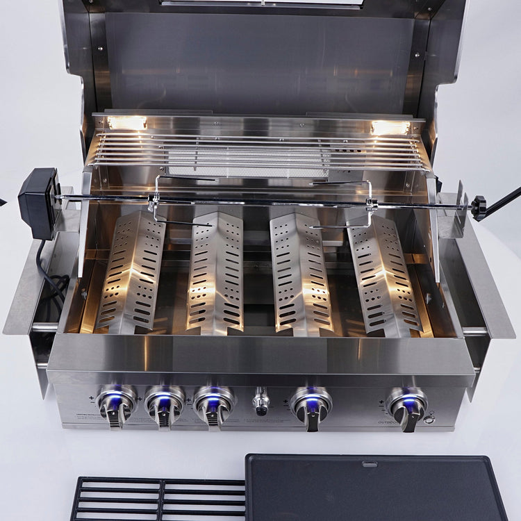 Smart 4 Burner Built-In Gas BBQ With Rotisserie & Rear Infrared Burner In Stainless Steel