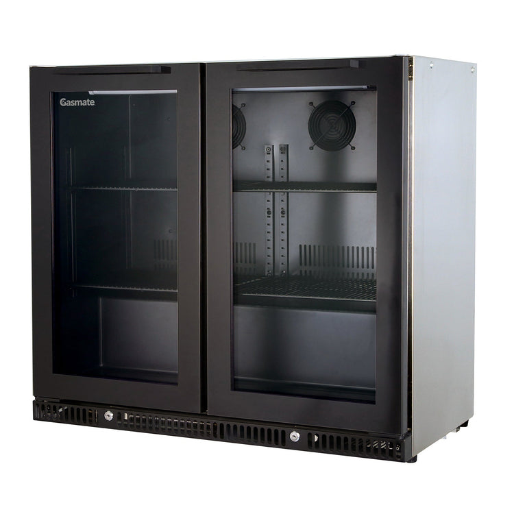 Gasmate Premium 2-Door 187L Glass Door Bar Fridge with Black Interior