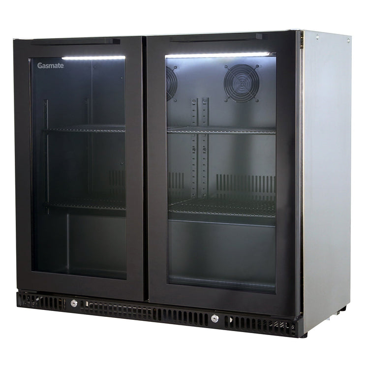 Gasmate Premium 2-Door 187L Glass Door Bar Fridge with Black Interior