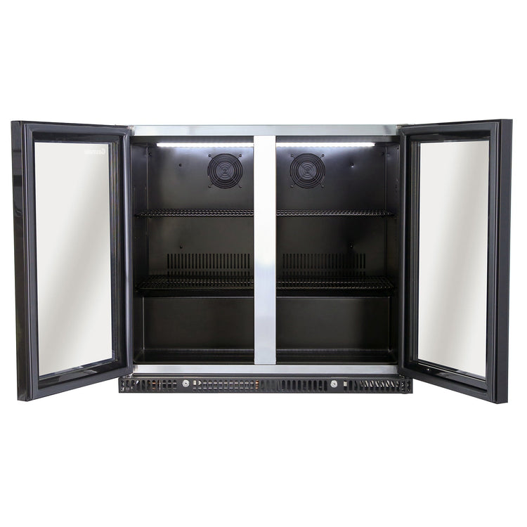 Gasmate Premium 2-Door 187L Glass Door Bar Fridge with Black Interior