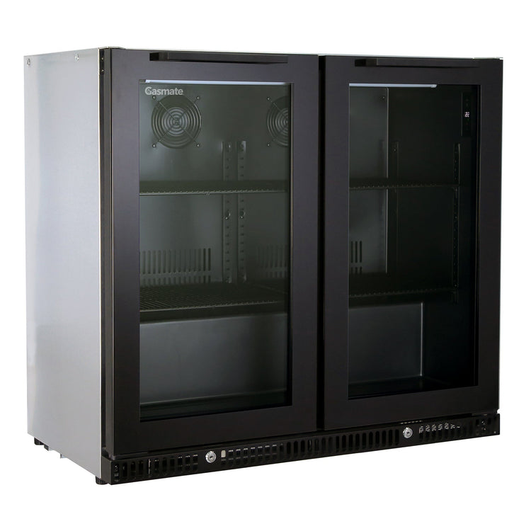 Gasmate Premium 2-Door 187L Glass Door Bar Fridge with Black Interior