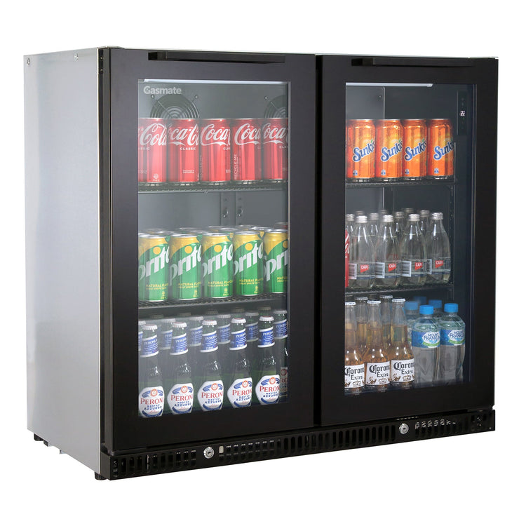 Gasmate Premium 2-Door 187L Glass Door Bar Fridge with Black Interior