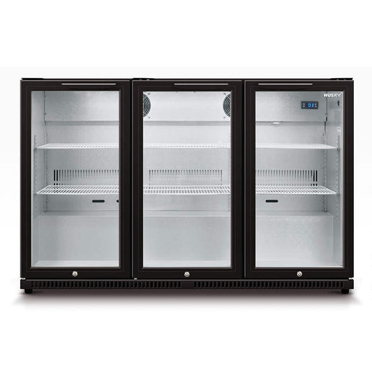 Husky 3-Door 307L Black Glass Door Alfresco Bar Fridge