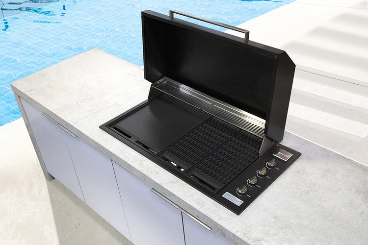 Artusi Matte Black 4 Burner Built-In BBQ with Roasting Hood